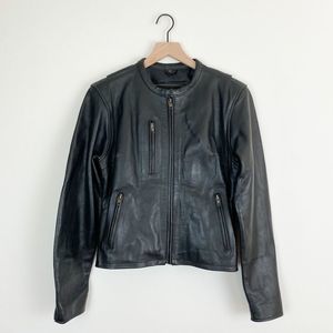 Unik Ultra Black Leather Motorcycle Bike Jacket Retro Grunge 90s Biker